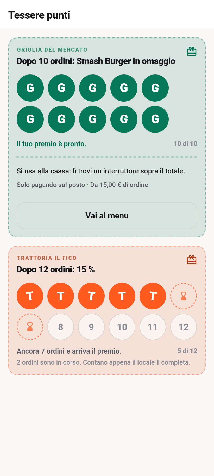 Tessere fedeltà nell'app Flavoso
