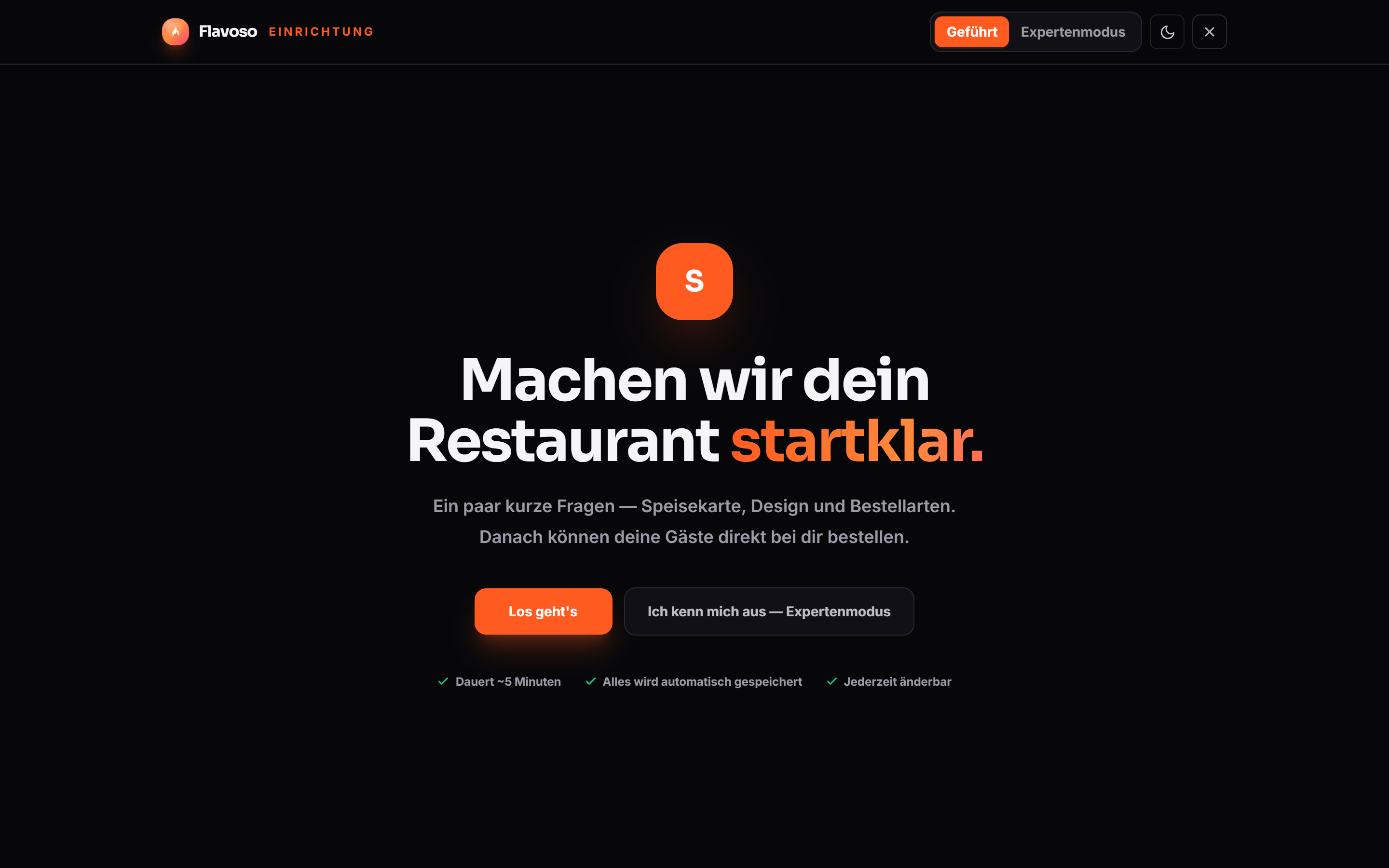 Der Einrichtungs-Assistent von Flavoso