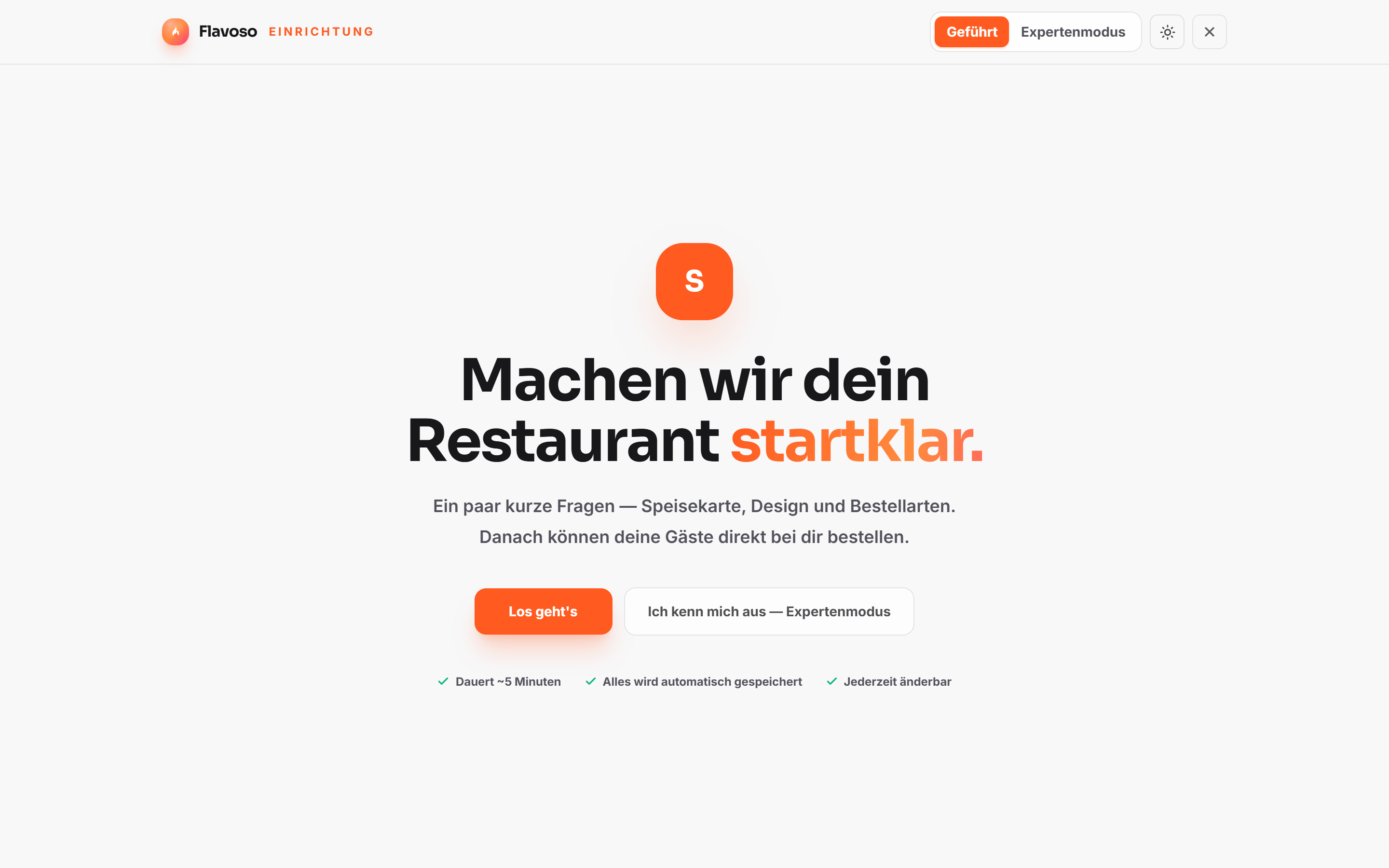 Der Einrichtungs-Assistent von Flavoso